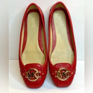 Michael Kors Women's size 9M Red Leather Upper Ballet Flats MK Logo